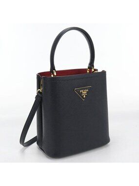 Prada Saffiano Leather Small Bag 2-Way Pannier Handbag Calf